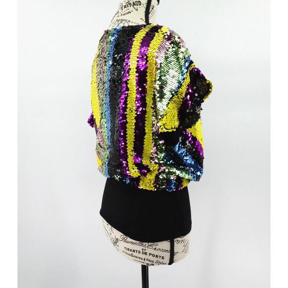 Rdalamal x Anthropologie Sequin Top Women XS Multicolor Crop Surplice Statement - Picture 9 of 16